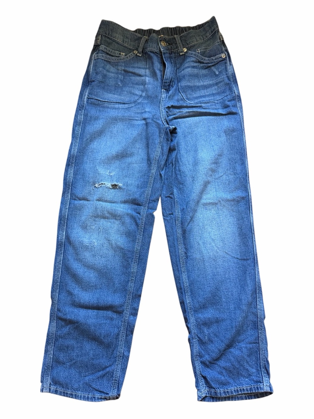 Free People Blue Utility Straight-Leg Distressed Jeans XS
